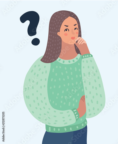 Question mark, thinking woman. 