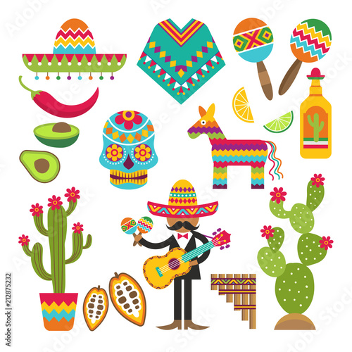 Mexican symbols. Vector design template of Traditional Mexican elements