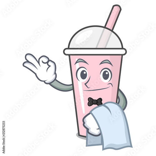 Waiter raspberry bubble tea character cartoon