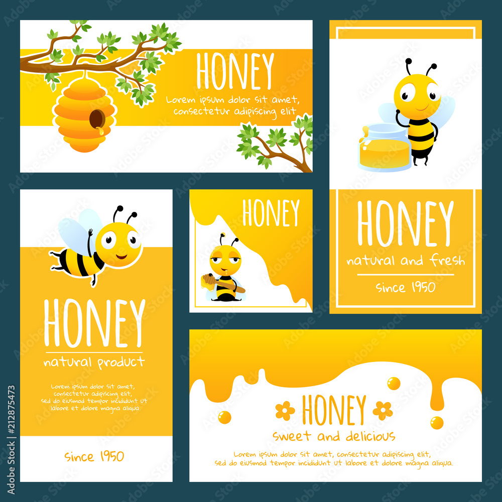 Honey labels. Banners or cards design template with illustrations With Sweet Labels Template Honey labels. Banners or cards design template with illustrations With Sweet Labels Template