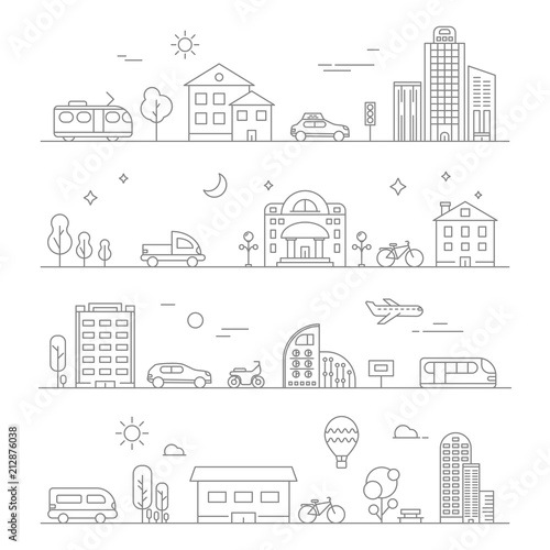 Urban traffic. Linear transportation symbols isolate
