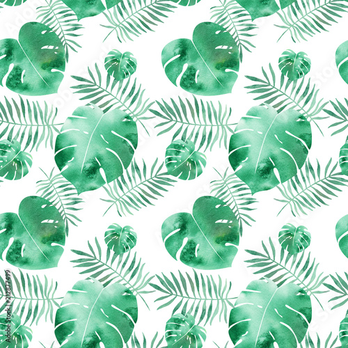 Watercolor leafs seamless pattern. Tropical plant. Floral design element. Abstract modern background. Exotic print for card  placard  cover  fabric.