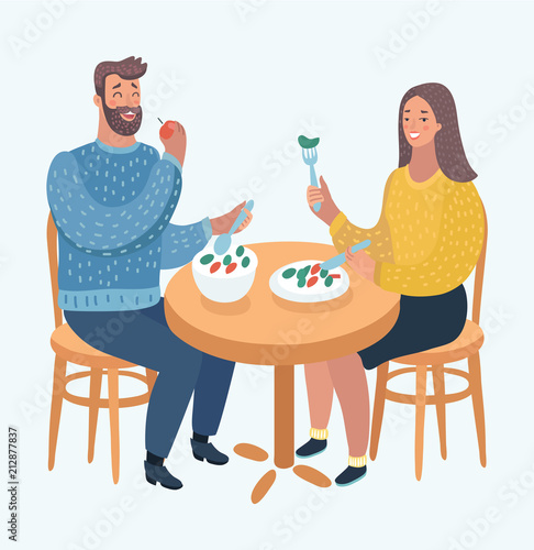 Young couple eating and laugh