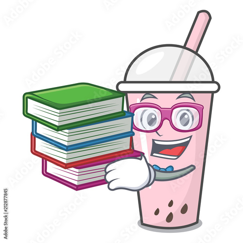 Student with book raspberry bubble tea character cartoon
