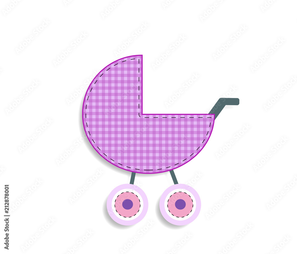 checkered pink baby girl stroller sticker or icon isolated checkered pink baby girl stroller sticker or icon isolated