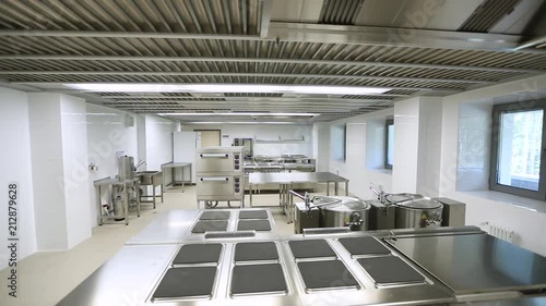 panoramic view of the industrial kitchen of the restaurant