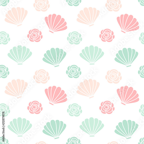 cute colorful summer seamless vector pattern background illustration with seashells and roses