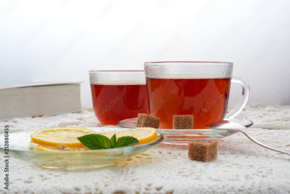 hot black tea with lemon and mint fragrant fresh glass glass still life hand glass hot black tea with lemon and mint fragrant fresh glass glass still life hand glass