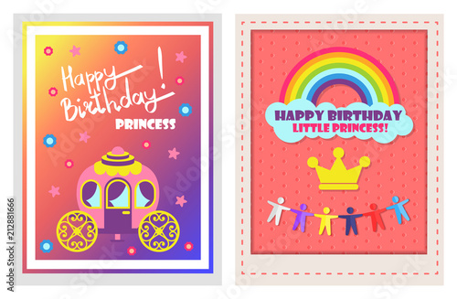 Happy Birthday Posters Set Vector Illustration