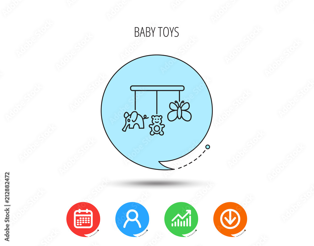 Baby toys icon. Butterfly, elephant and bear. Baby toys icon. Butterfly, elephant and bear.