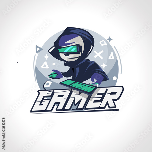 Gamer boy character design in actions. Gamer logo - vector