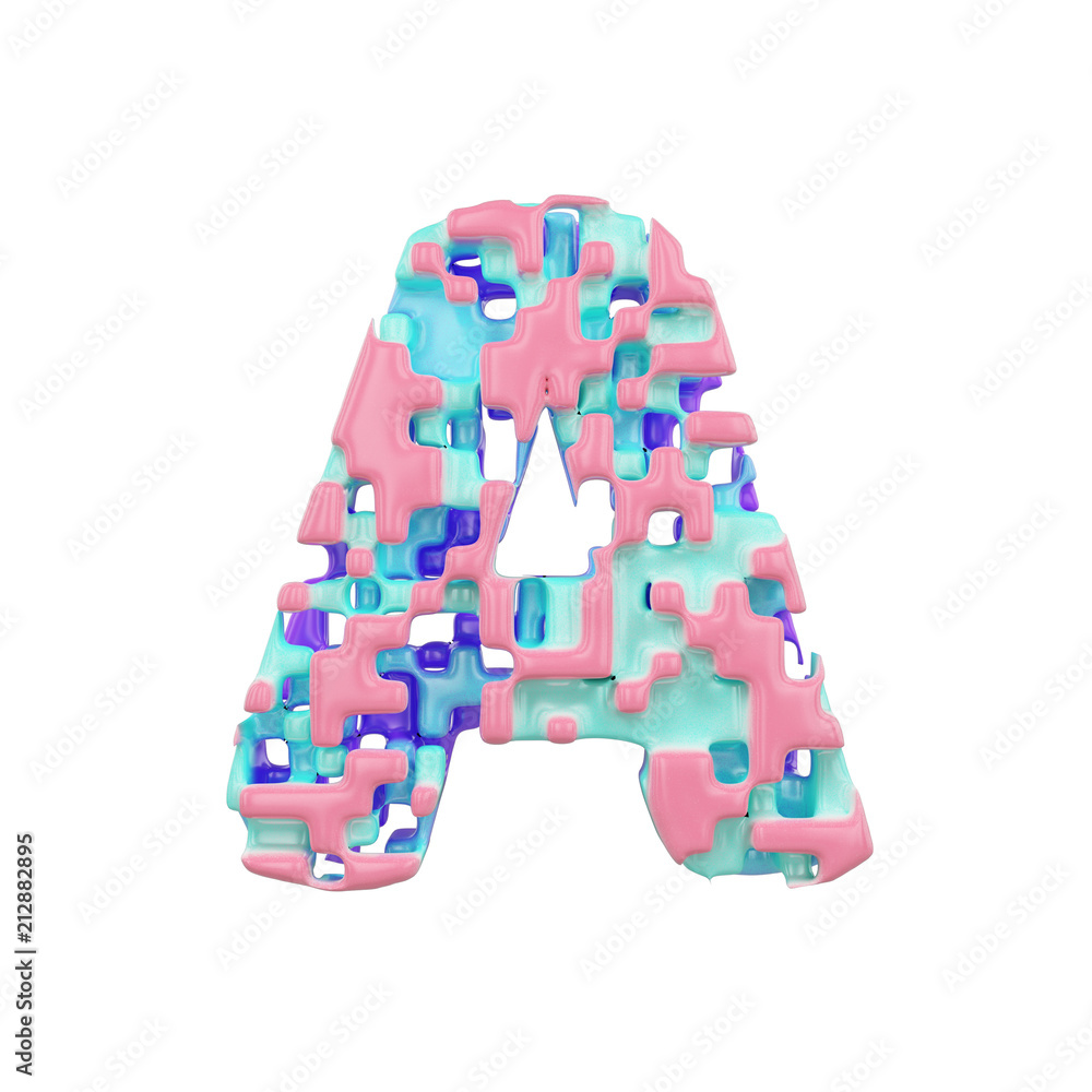 Alphabet letter A uppercase. Geometric font made of cubic blocks. 3D render isolated on white background.