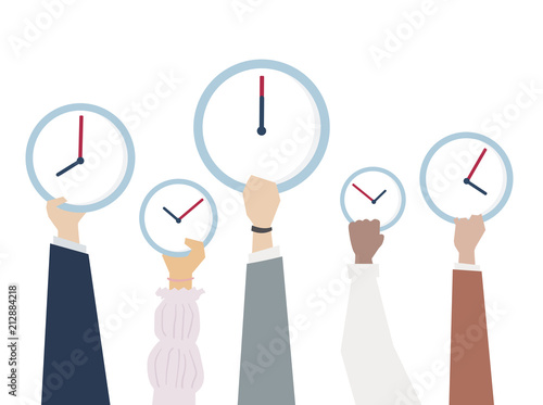 Illustration of hands with time management