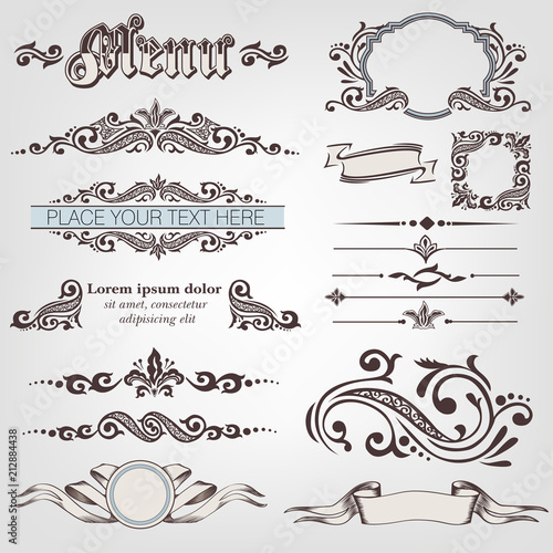Vector ornate. Set of retro elements for menu and other documents