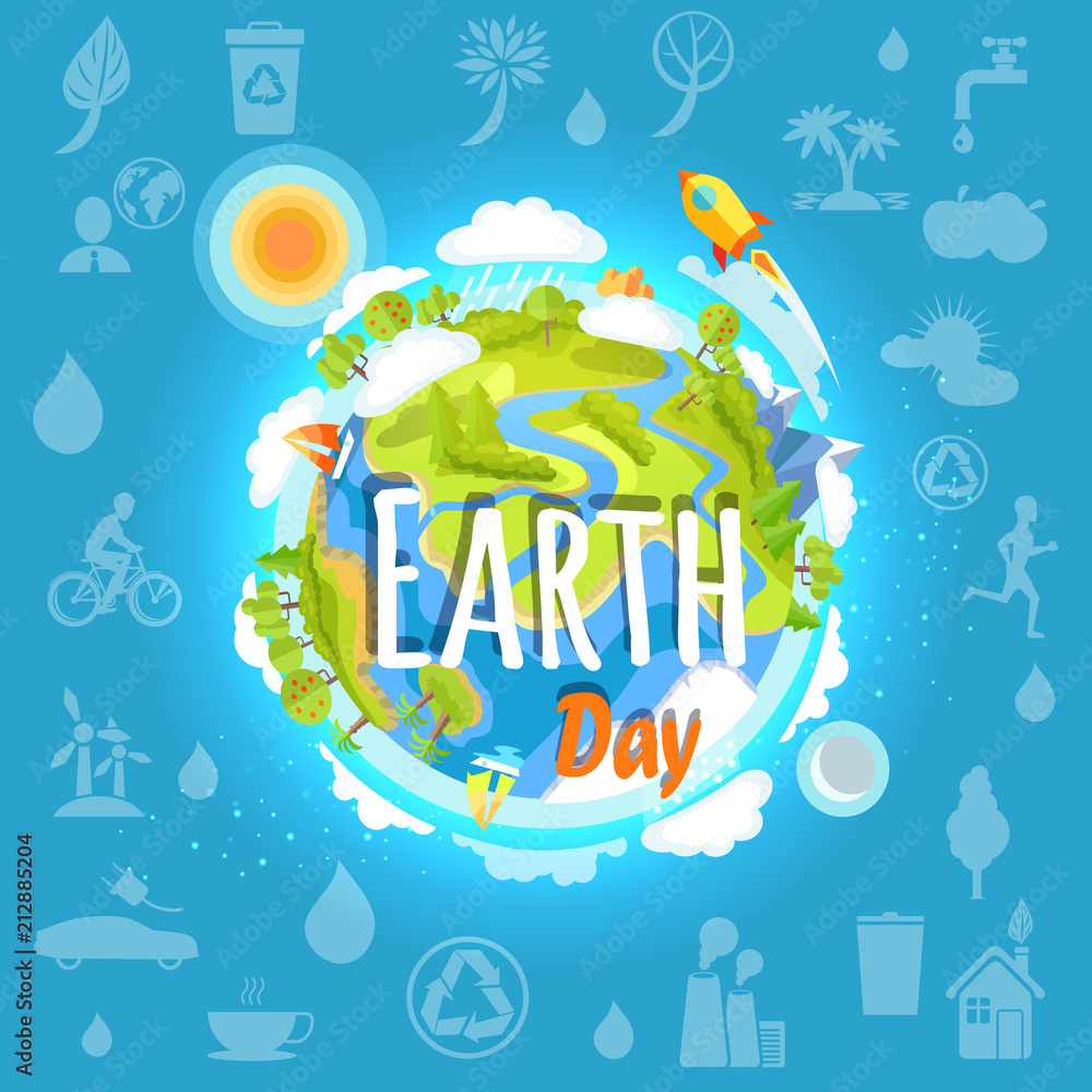 Fototapeta premium Earth Day Poster with Planet Infrastructure