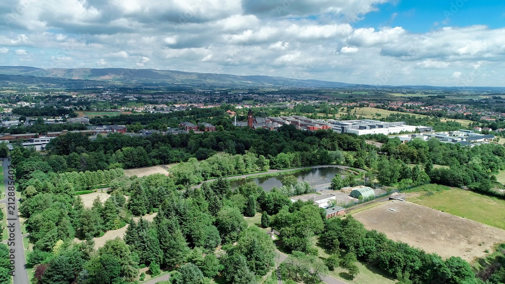 Aerial image of Stobhill Hospital in Glasgow, Scotland.