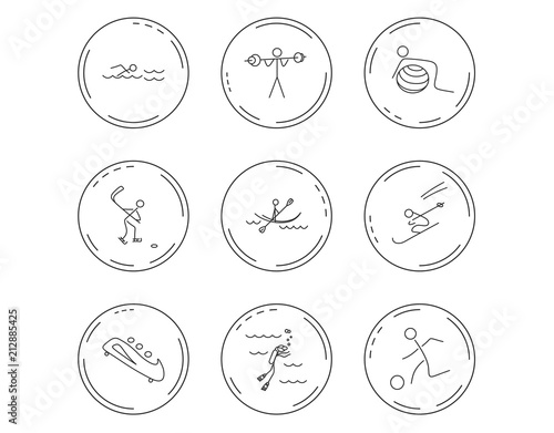 Swimming, football and skiing icons. Ice hockey.