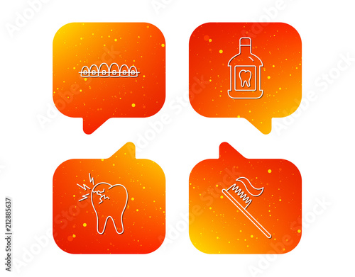 Toothache, dental braces and mouthwash icons.