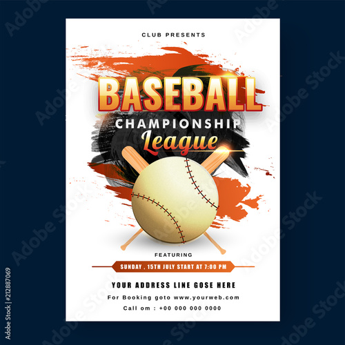 Creative Baseball Championship League flyer or poster design with time, date and venue details.
