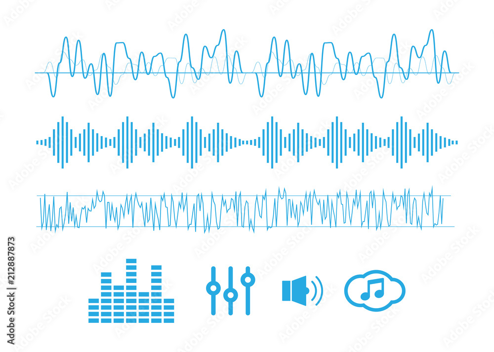 Signal wave set. Analog signals, digital sound waves