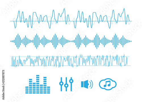 Signal wave set. Analog signals, digital sound waves