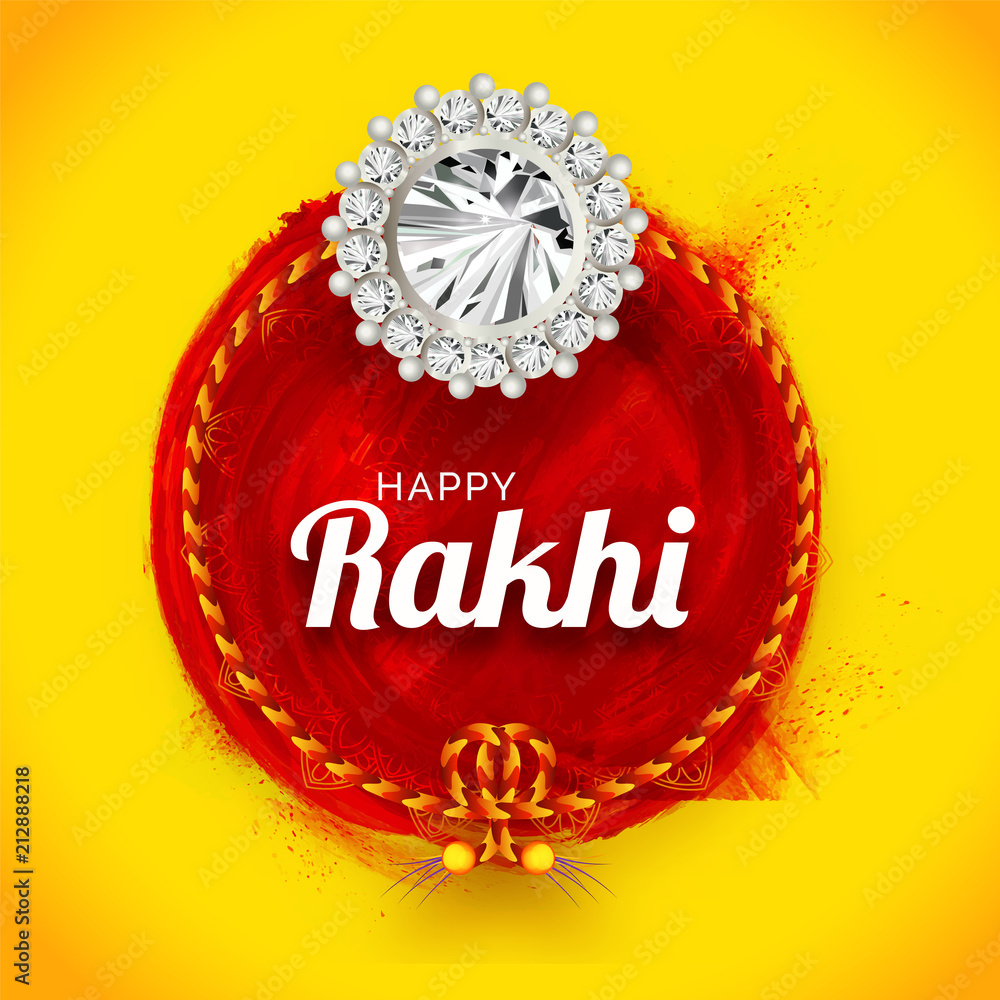 Shiny yellow background with beautiful rakhi (wristband) made by stones for  Happy Rakhi celebration. Stock Vector | Adobe Stock