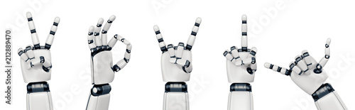 Isolated robot hand gestures on white