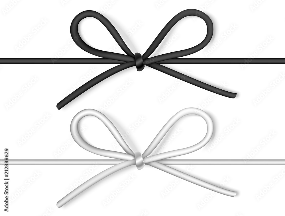 Set of decorative black and white string bow with horizontal rope