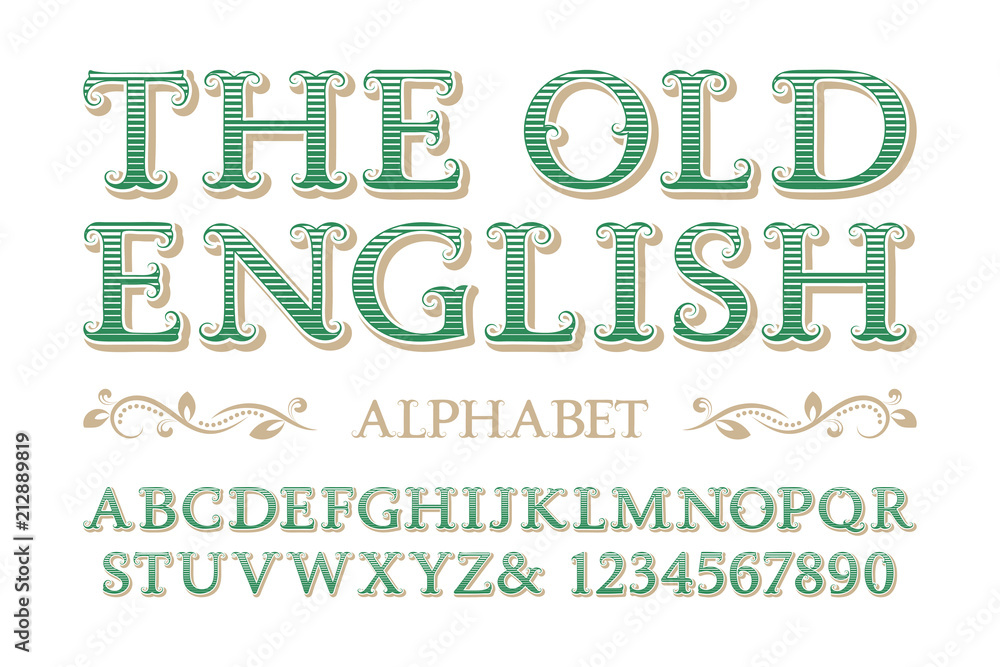 Old english alphabet with numbers in vintage style. Stock Vector