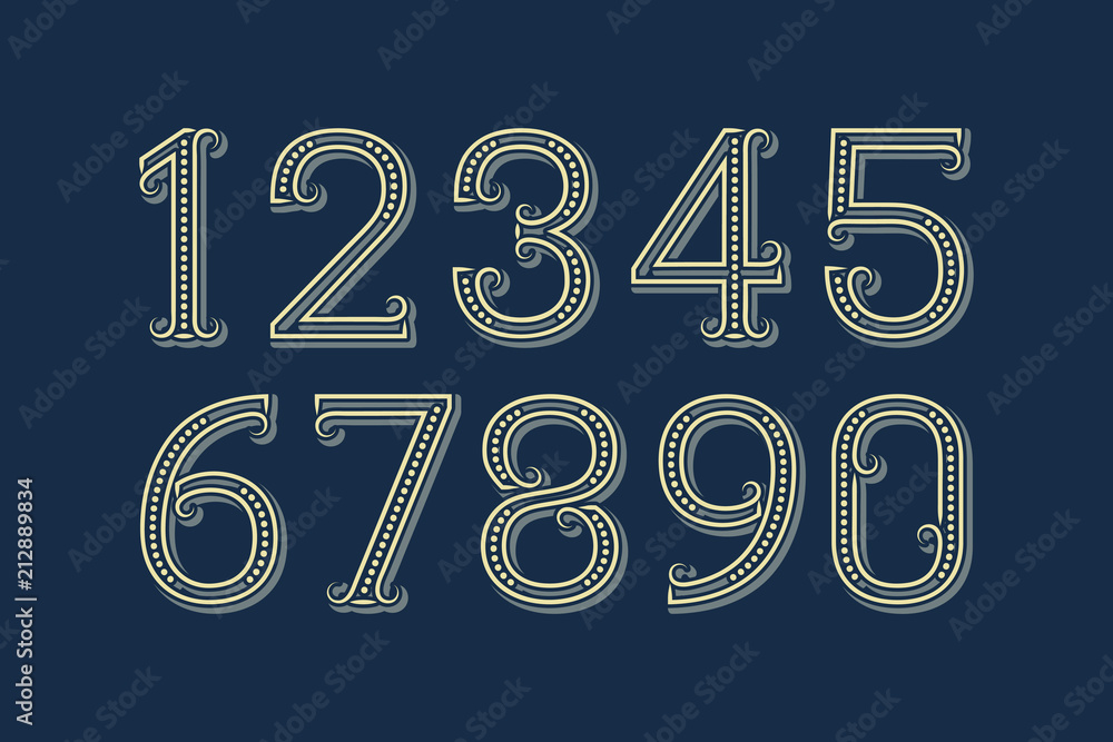 Fancy vector numbers in patterned retro style.