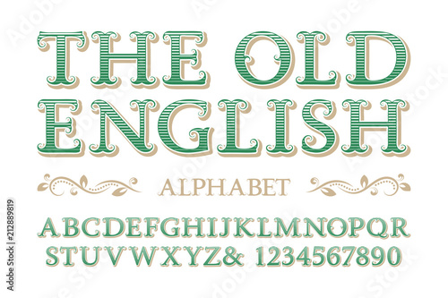 Old english alphabet with numbers in vintage style. photo