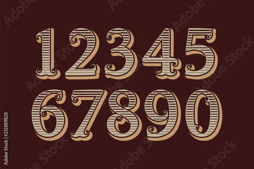 Striped vintage numbers in old english style.