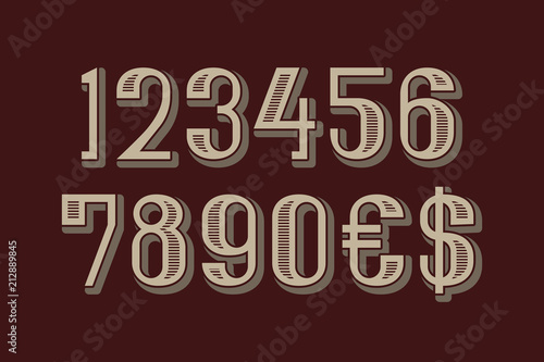 Awesome vector numbers with dollar and euro symbols in machine retro style.