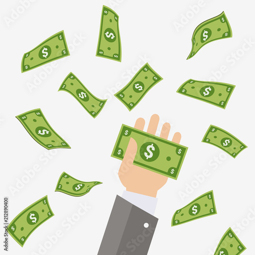 Vector illustration of hand receiving money from above.