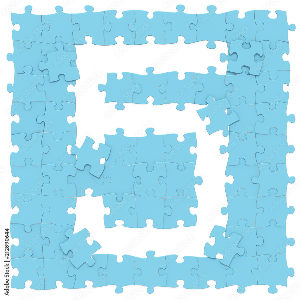 Jigsaw blue puzzles assembled like mathematical digit 5 or five on white background, puzzle board may be seamless connected along borders, 3D rendered image for math education and childish typography Jigsaw blue puzzles assembled like mathematical digit 5 or five on white background, puzzle board may be seamless connected along borders, 3D rendered image for math education and childish typography