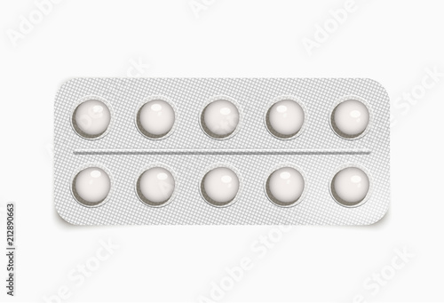 Fotografia, Obraz Vector realistic blister with white pills isolated on transparent background