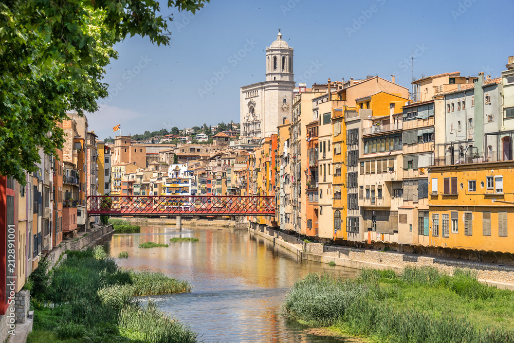 Looking down the Onyar River to the Eiffel bridge in Girona