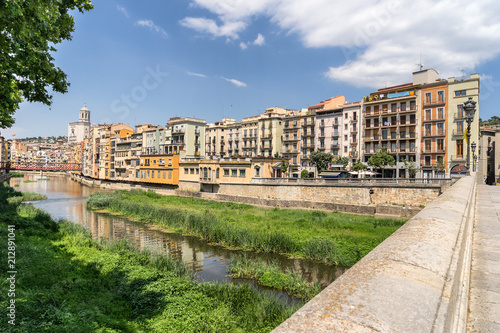 Looking across the Onyar River to Girona in Catalonia Spain