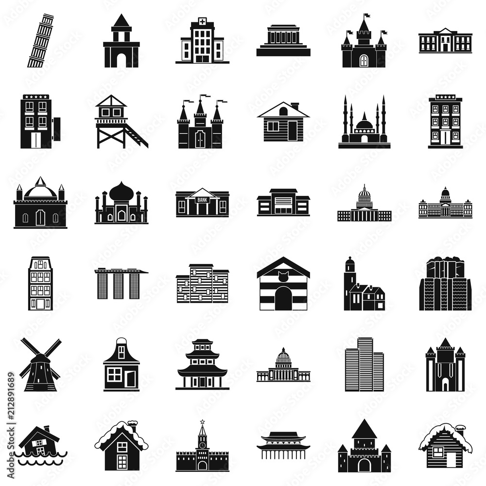 Building icons set. Simple style of 36 building vector icons for web isolated on white background