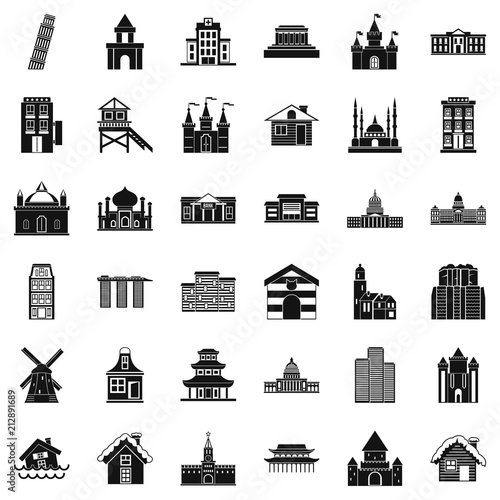 Building icons set. Simple style of 36 building vector icons for web isolated on white background