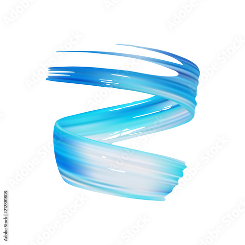 3d realistic blue brush stroke oil or acrylic paint isolated on white background. Wave Liquid shape. Trendy design