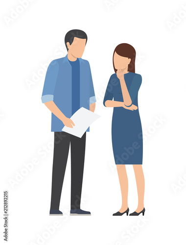Cooperation Between Man Woman at Work, Discussing
