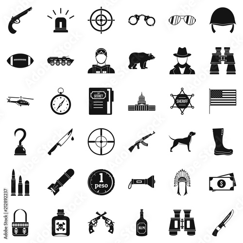 Weapon icons set. Simple style of 36 weapon vector icons for web isolated on white background