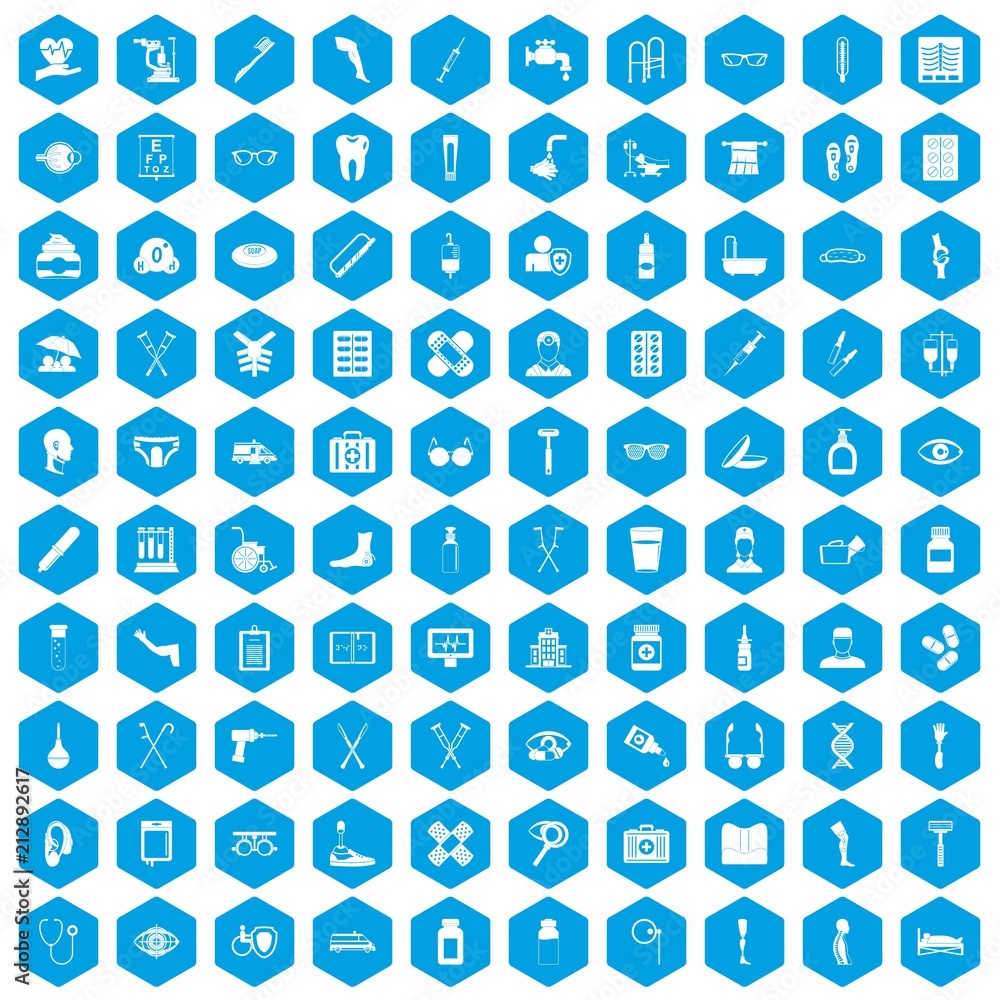 100 disabled healthcare icons set in blue hexagon isolated vector illustration 100 disabled healthcare icons set in blue hexagon isolated vector illustration