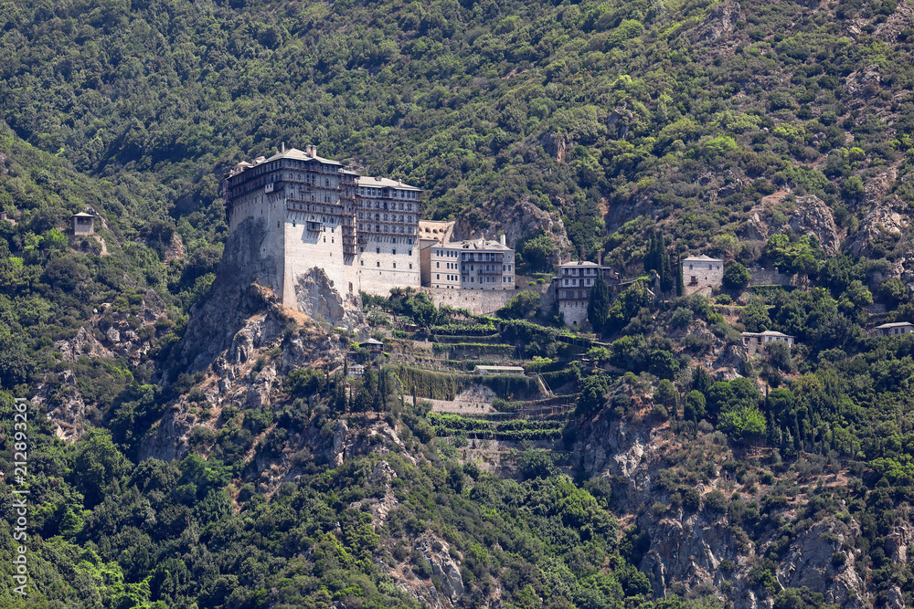 Orthodox monastery of Simonopetra on the rocks of Athos