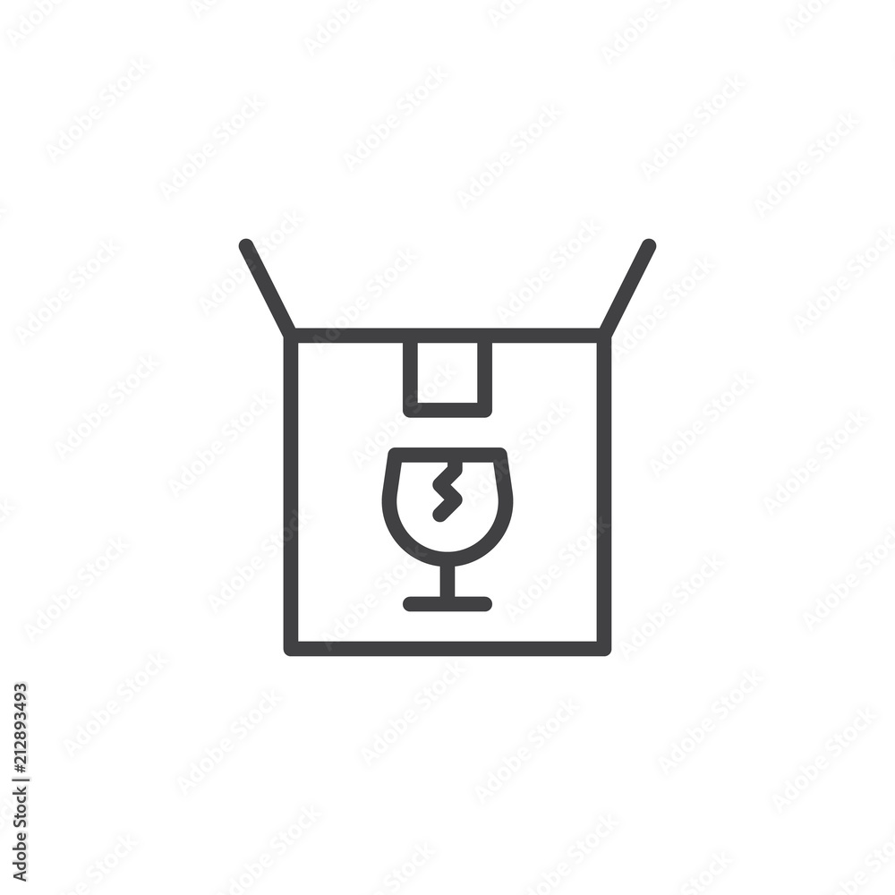 Cardboard Box with Fragile sticker outline icon. linear style sign for mobile concept and web design. simple line vector icon. Packaging Symbol, logo illustration. Pixel perfect vector graphics Cardboard Box with Fragile sticker outline icon. linear style sign for mobile concept and web design. simple line vector icon. Packaging Symbol, logo illustration. Pixel perfect vector graphics