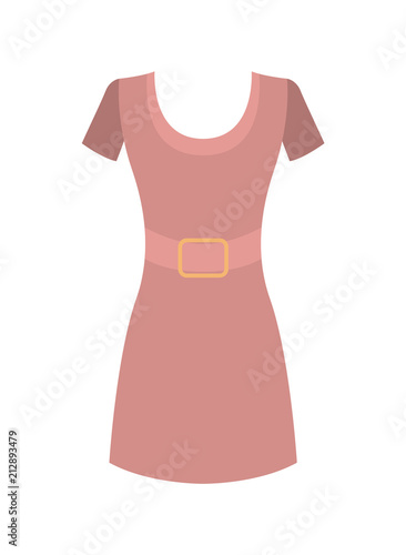 Pink Dress with Round Collar Short Sleeves Vector