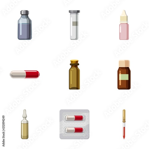 Medications icons set. Cartoon set of 9 medications vector icons for web isolated on white background