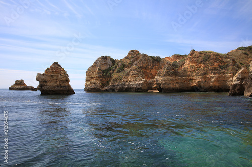 Ponta da Piedade with eroded rock formations and natural arches. Lagos. Portugal