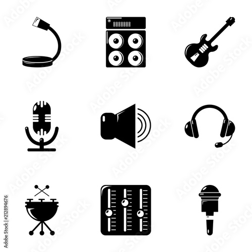 Music stuff icons set. Simple set of 9 music stuff vector icons for web isolated on white background